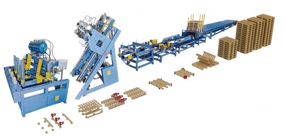 Euro Wood Block Pallet Making Machine 4 Stringer w/Stacker Pallet Nailer Assembly System